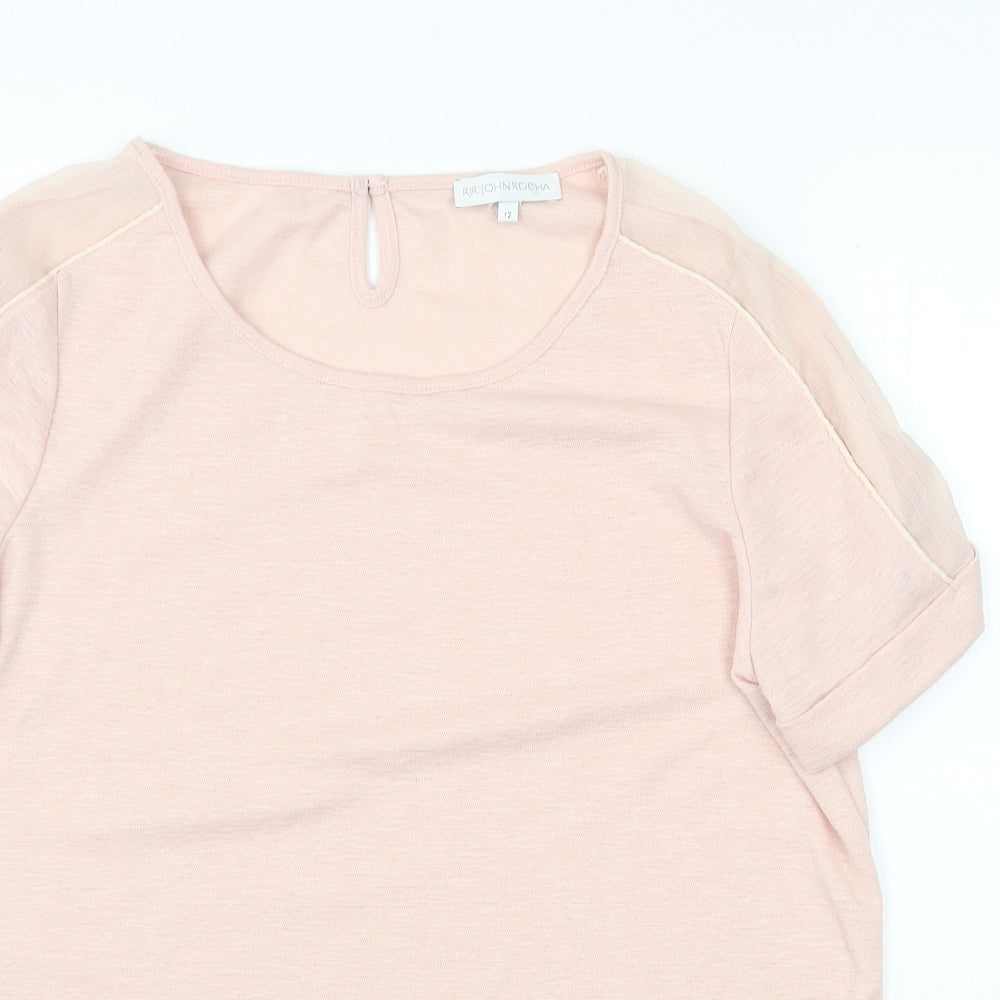 RJR.John Rocha Womens Pink Polyester Basic T-Shirt Size 12 Round Neck