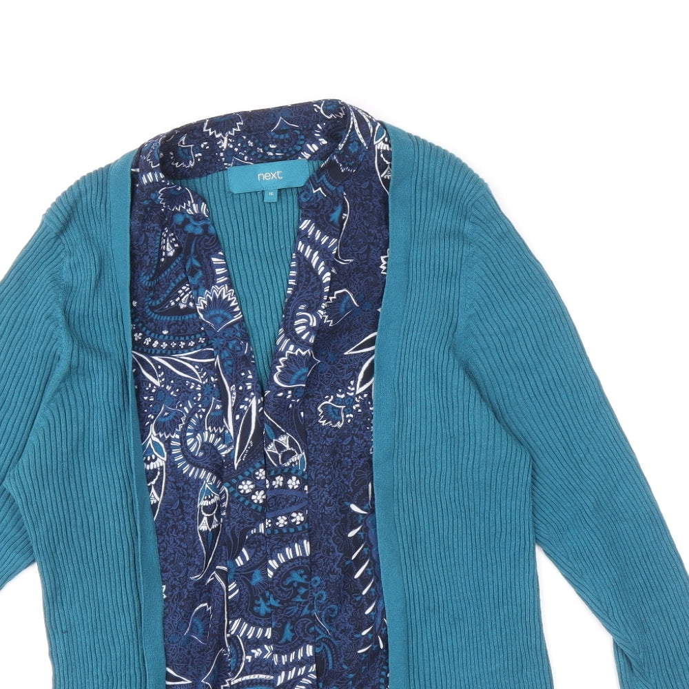 NEXT Womens Black V-Neck Floral Cotton Cardigan Jumper Size 10
