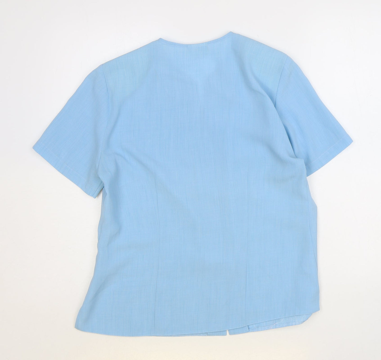 VERNON FOSBY Womens Blue Floral Polyester Basic Button-Up Size 12 V-Neck