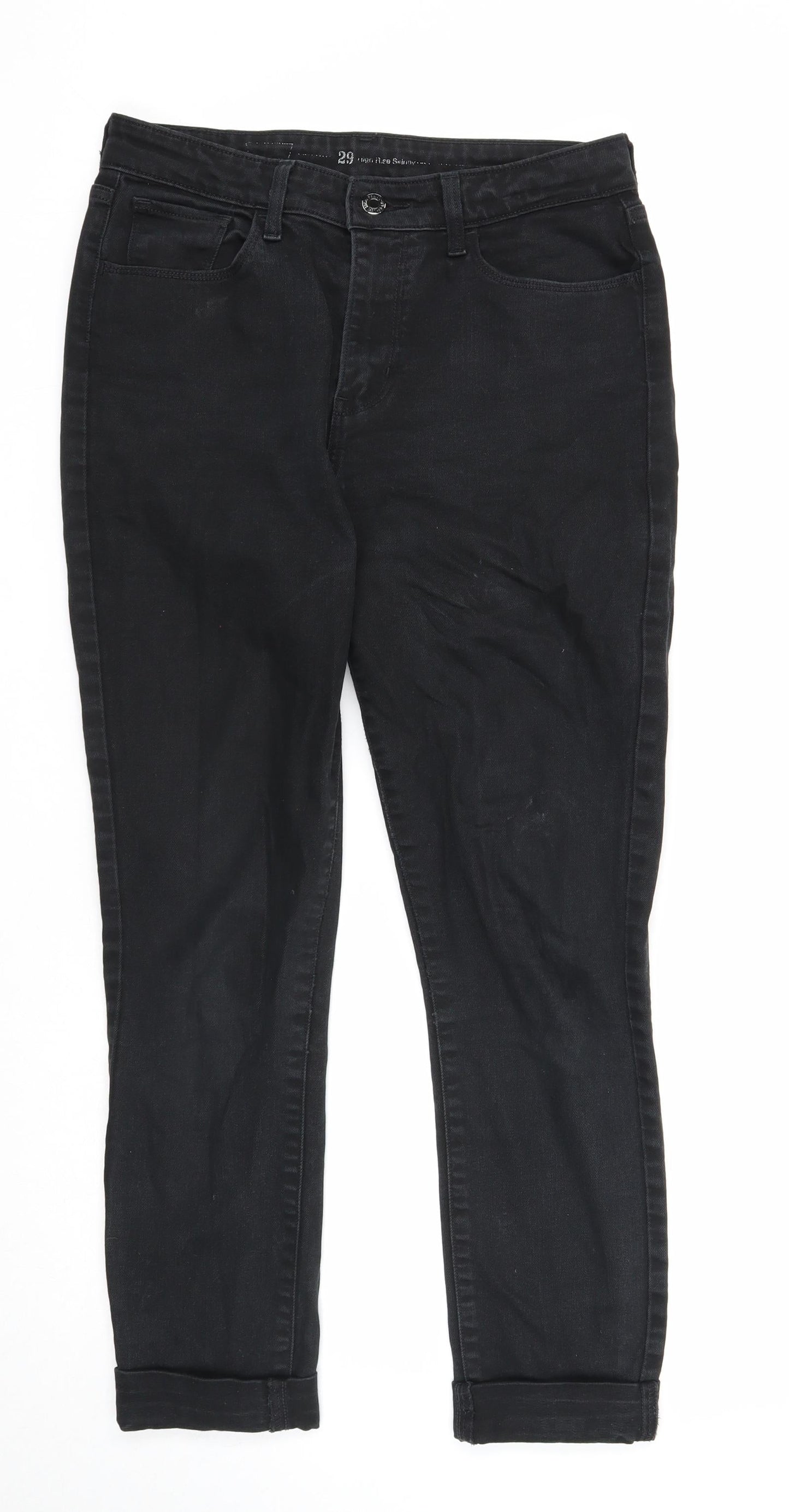 Preworn Womens Black Cotton Straight Jeans Size 29 in L31 in Regular Zip