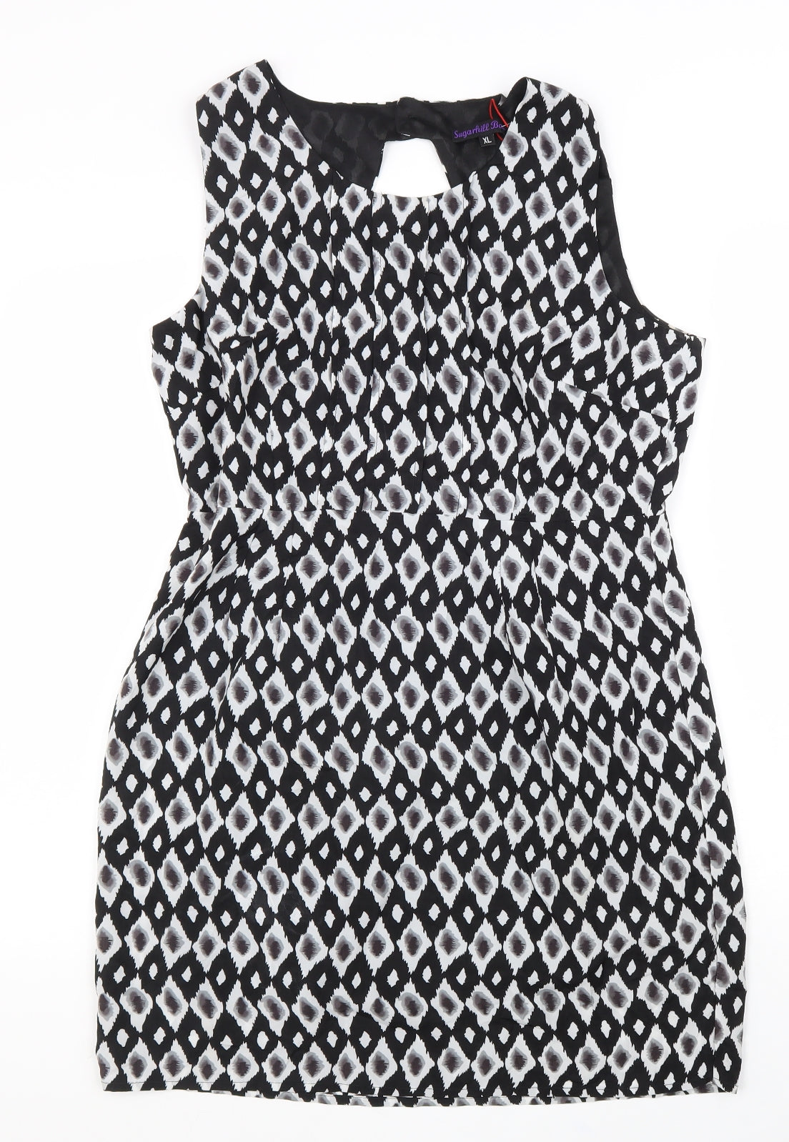 Sugarhill Boutique Womens Black Geometric Polyester A-Line Size XL Round Neck Zip