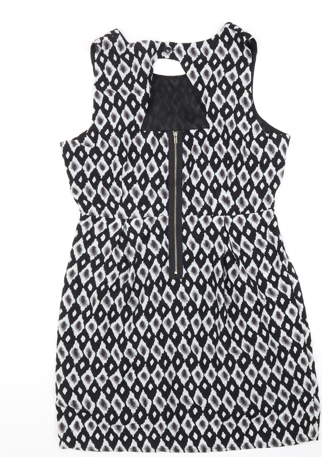 Sugarhill Boutique Womens Black Geometric Polyester A-Line Size XL Round Neck Zip