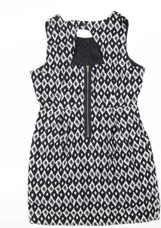 Sugarhill Boutique Womens Black Geometric Polyester A-Line Size XL Round Neck Zip