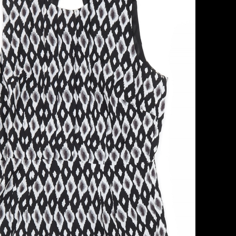 Sugarhill Boutique Womens Black Geometric Polyester A-Line Size XL Round Neck Zip