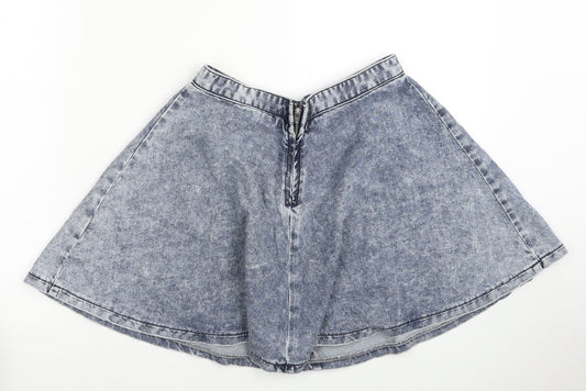 Topshop Womens Blue Cotton Mini Skirt Size 8 Zip