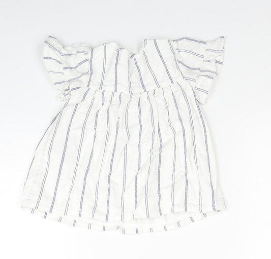Primark Girls White Striped Cotton Shirt Dress Size 12-18 Months Round Neck Button