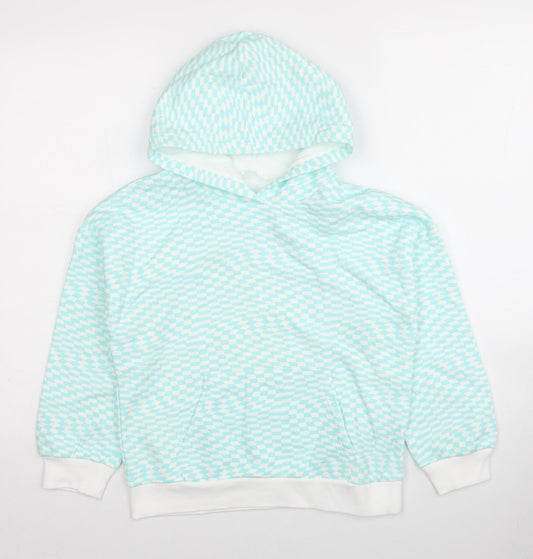 Marks and Spencer Girls Blue Plaid Cotton Pullover Hoodie Size 9-10 Years Pullover