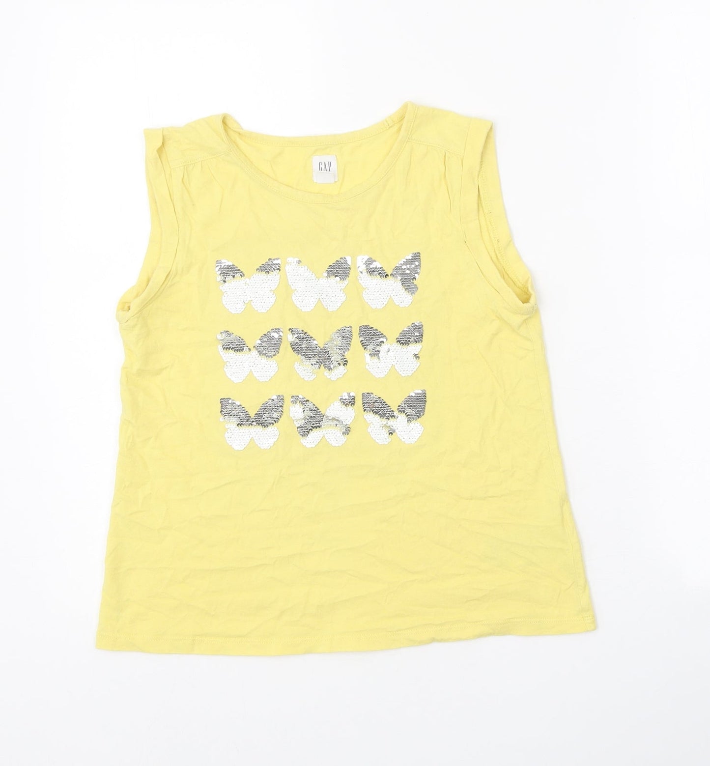 Gap Girls Yellow 100% Cotton Basic Tank Size 10-11 Years Round Neck Pullover - Butterfly