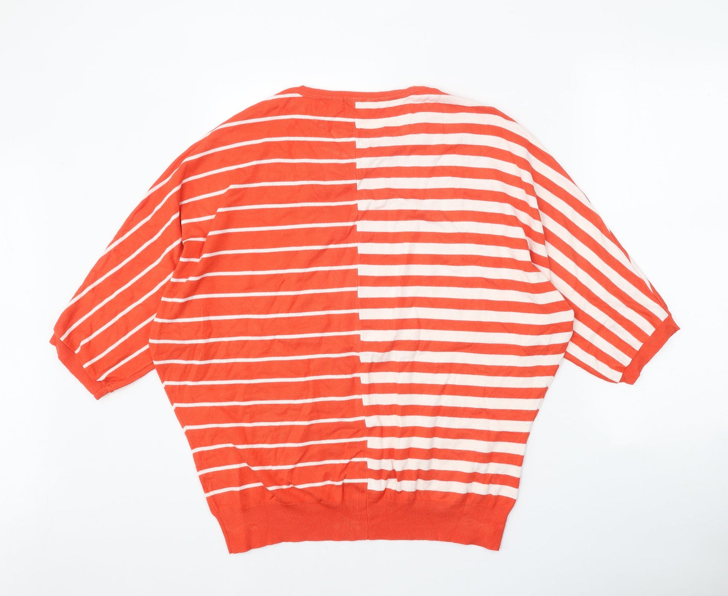 Text Womens Orange Round Neck Striped Viscose Pullover Jumper Size XL