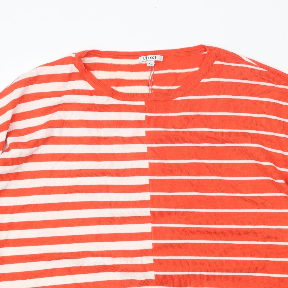 Text Womens Orange Round Neck Striped Viscose Pullover Jumper Size XL