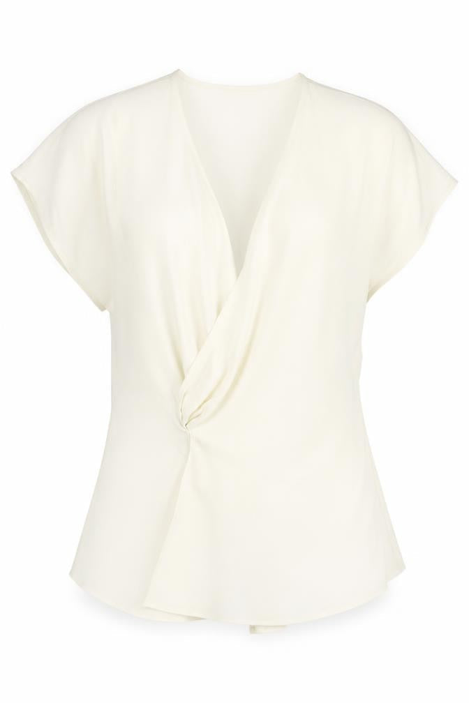 Marks and Spencer Womens White Polyester Basic Blouse Size 10 V-Neck - Twist Detail