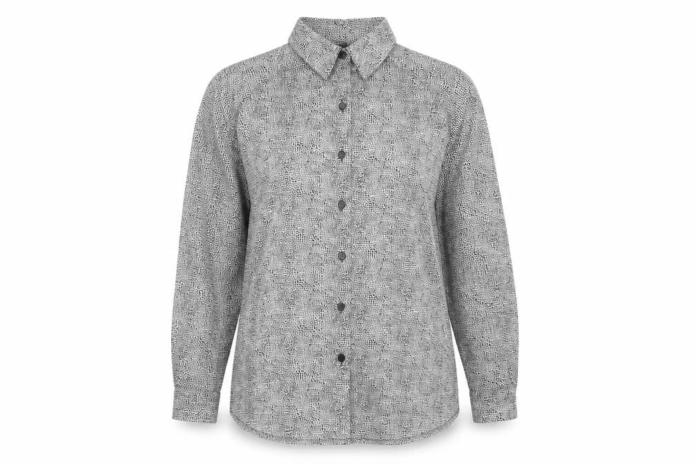 Basler Womens Grey Geometric Polyester Basic Button-Up Size 44 V-Neck
