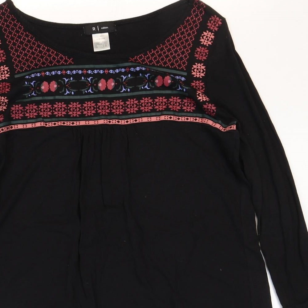R Edition Womens Black Cotton Basic Blouse Size 6 Boat Neck - Size:6/8