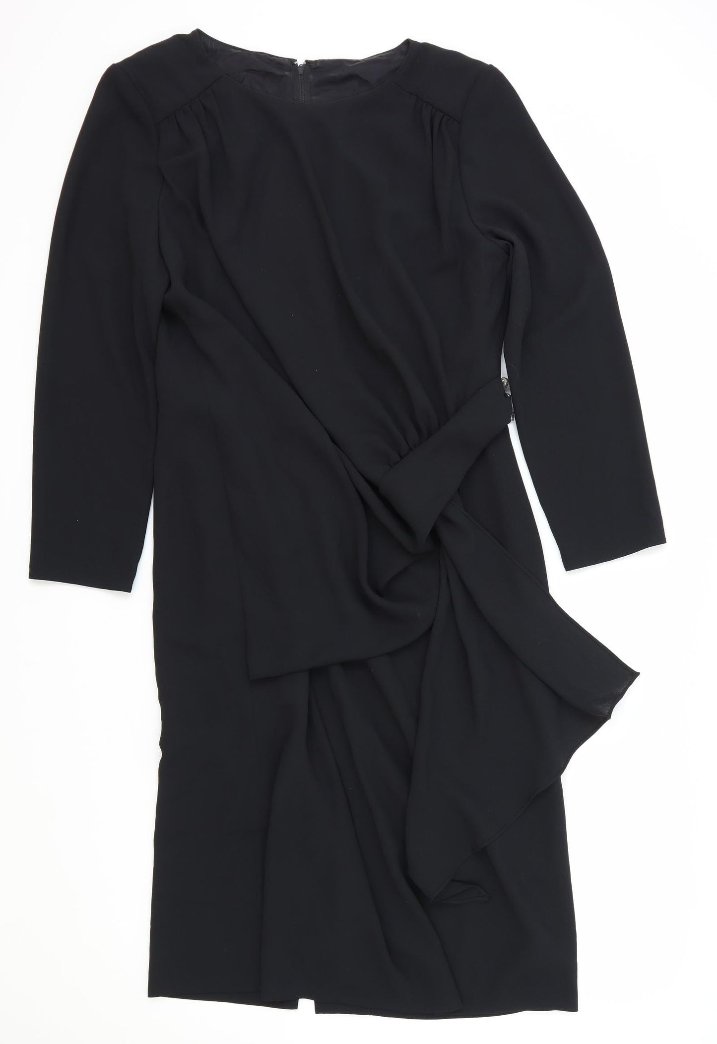 Preworn Womens Black Polyester A-Line Size M Round Neck Zip