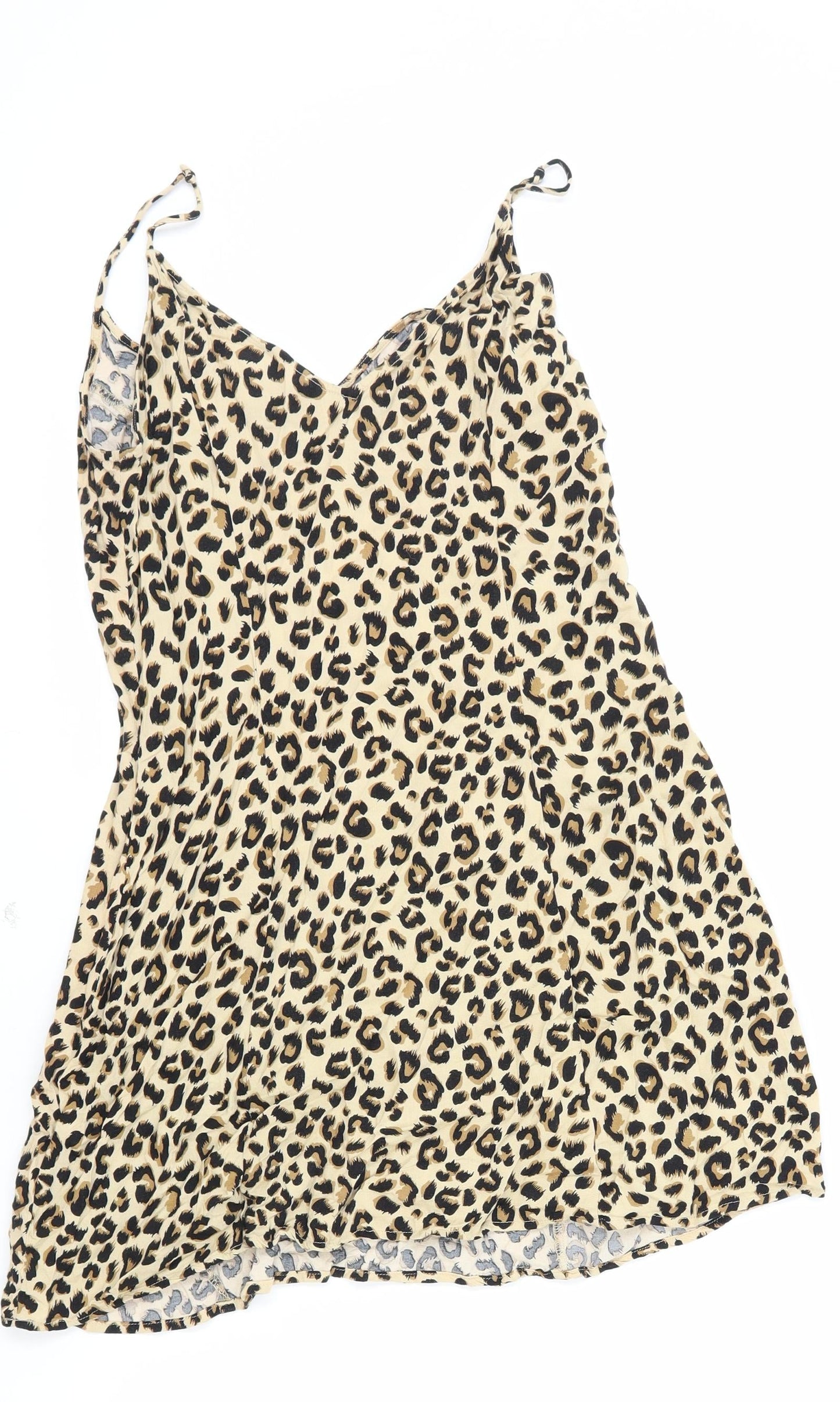 H&M Womens Brown Animal Print Viscose Tank Dress Size S V-Neck Pullover - Leopard Pattern