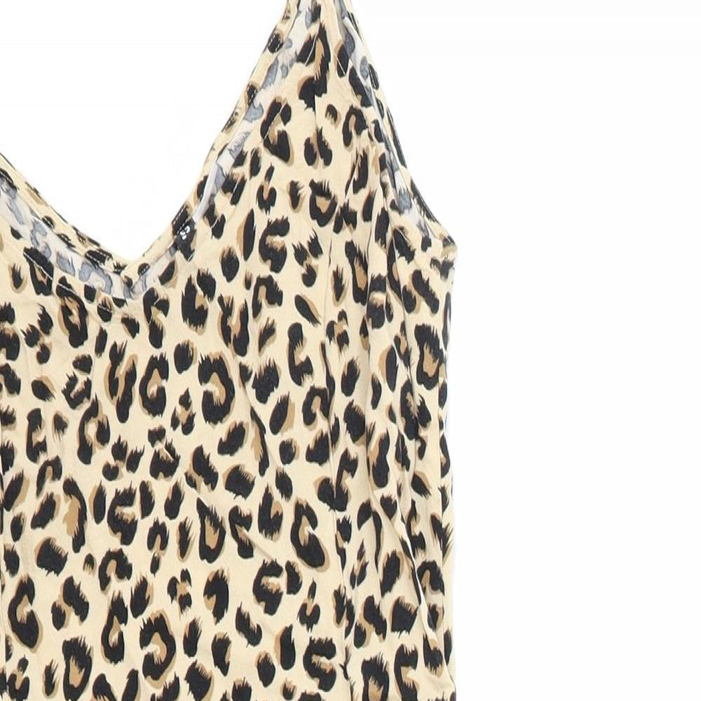 H&M Womens Brown Animal Print Viscose Tank Dress Size S V-Neck Pullover - Leopard Pattern