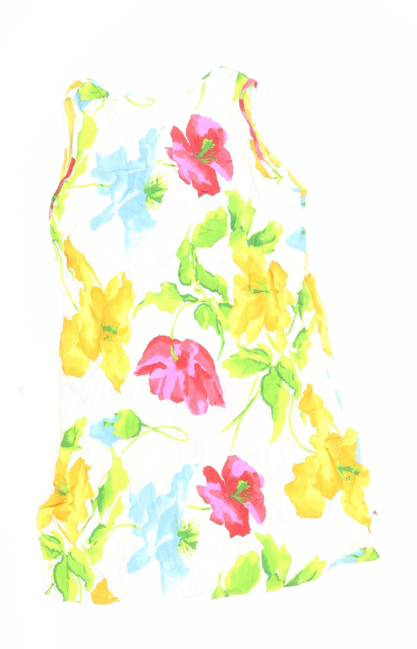 Marks and Spencer Womens White Floral Viscose Tank Dress Size 40 Round Neck Pullover