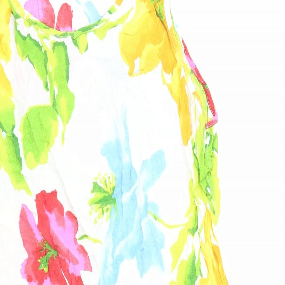 Marks and Spencer Womens White Floral Viscose Tank Dress Size 40 Round Neck Pullover