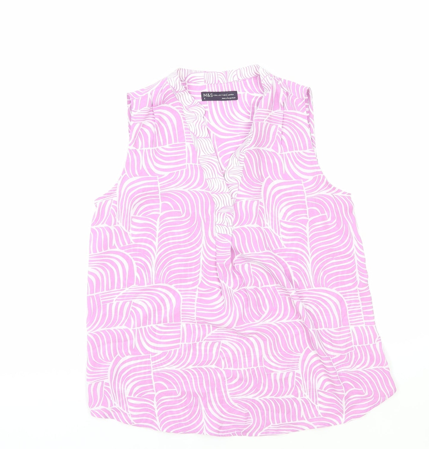 Marks and Spencer Womens Pink Geometric Polyester Basic Blouse Size 6 V-Neck