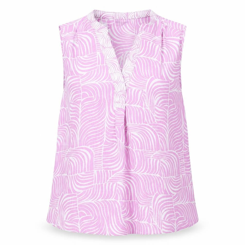 Marks and Spencer Womens Pink Geometric Polyester Basic Blouse Size 6 V-Neck
