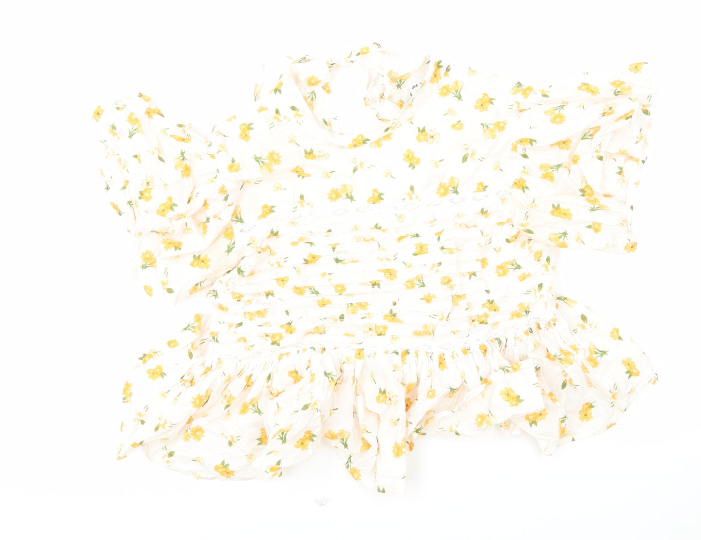 ASOS Womens White Floral 100% Cotton Cropped Blouse Size 10 Round Neck