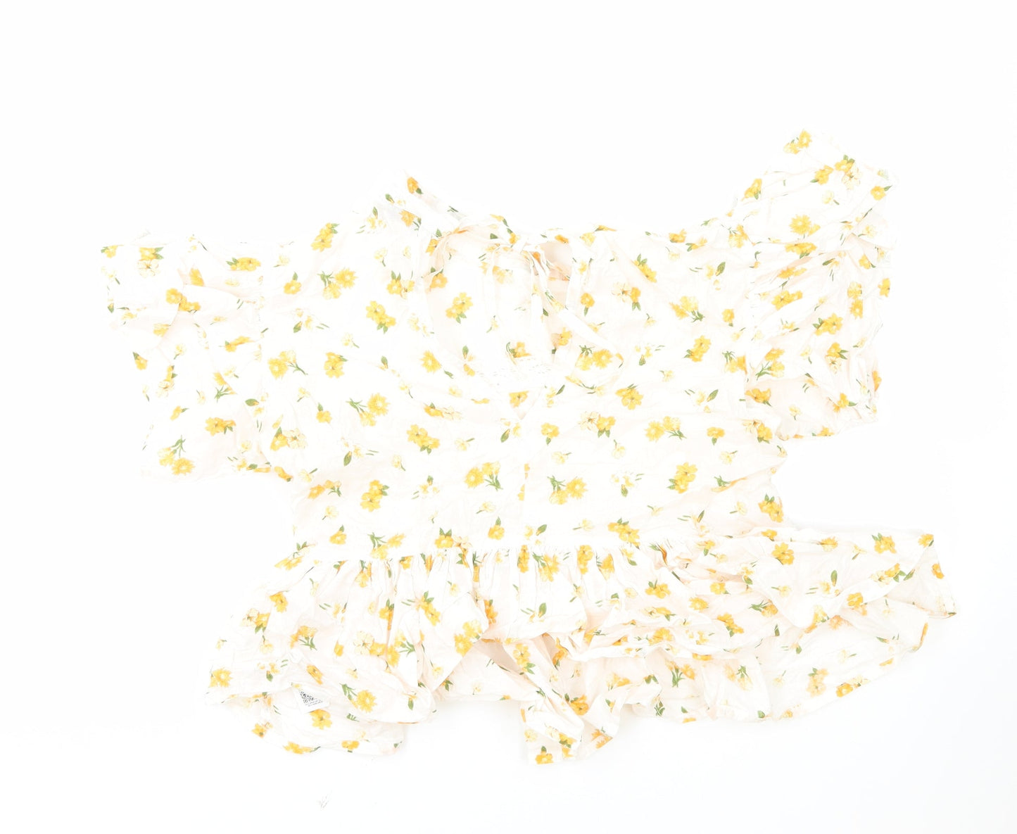 ASOS Womens White Floral 100% Cotton Cropped Blouse Size 10 Round Neck