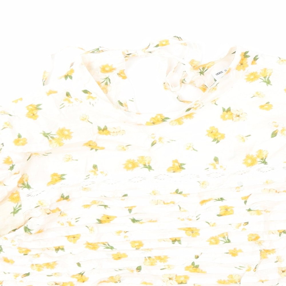 ASOS Womens White Floral 100% Cotton Cropped Blouse Size 10 Round Neck