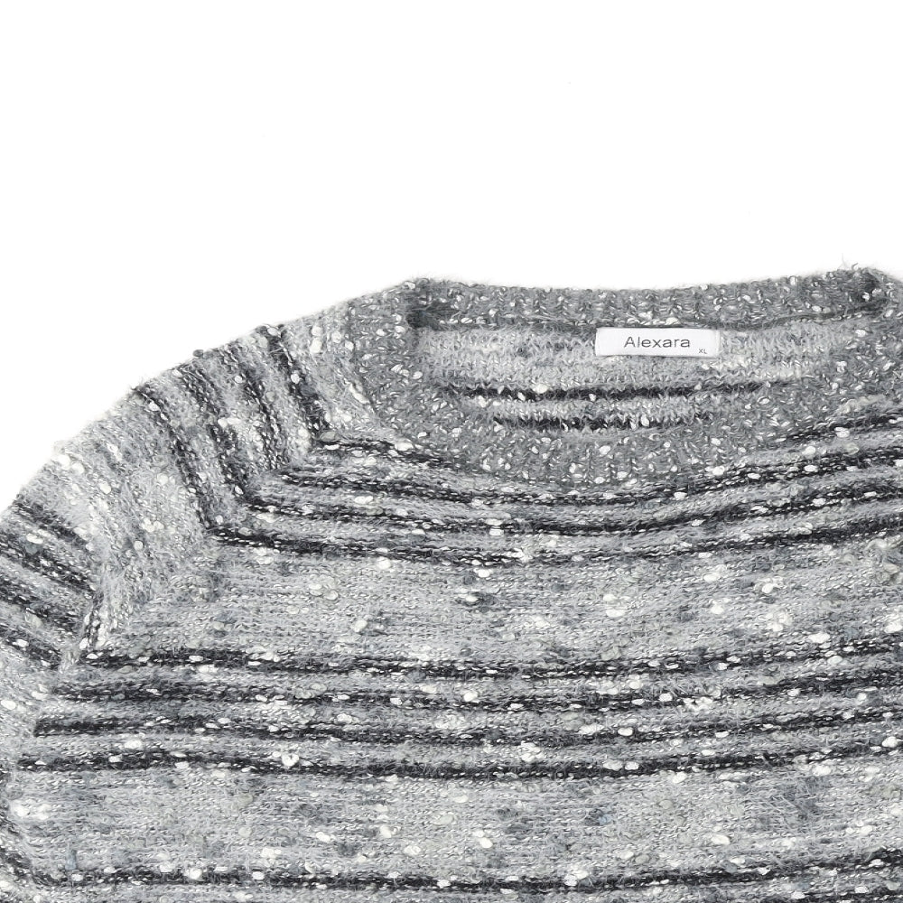 Alexara Womens Grey Round Neck Striped Polyamide Pullover Jumper Size XL