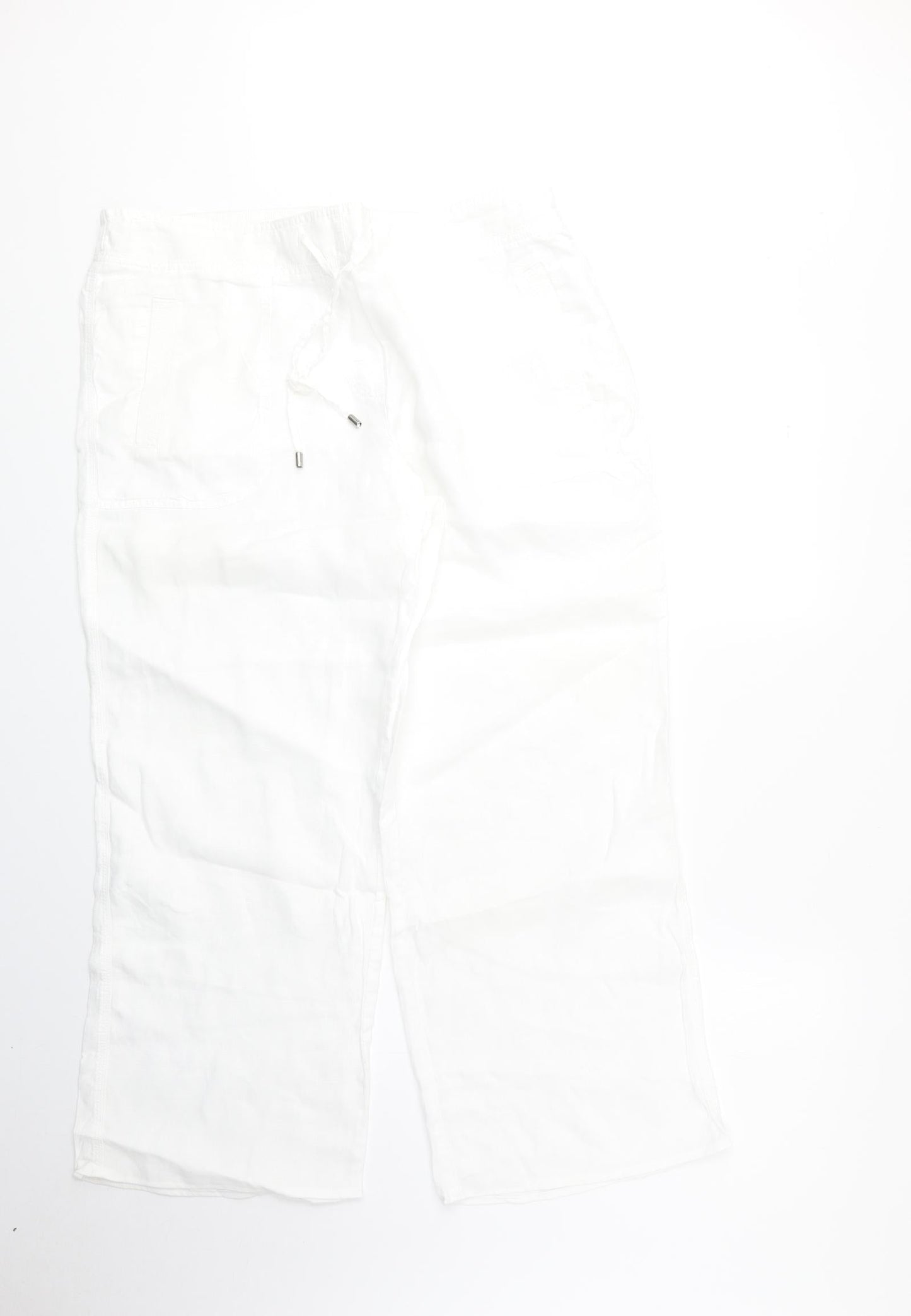 Marks and Spencer Womens White Cotton Cropped Trousers Size 16 Regular Drawstring