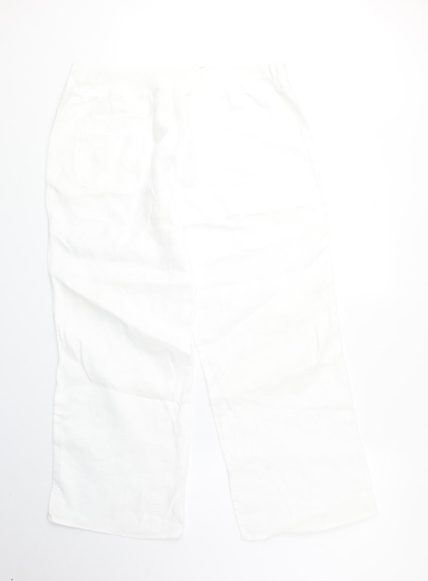 Marks and Spencer Womens White Cotton Cropped Trousers Size 16 Regular Drawstring