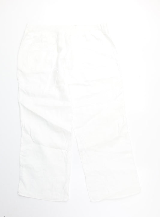 Marks and Spencer Womens White Cotton Cropped Trousers Size 16 Regular Drawstring
