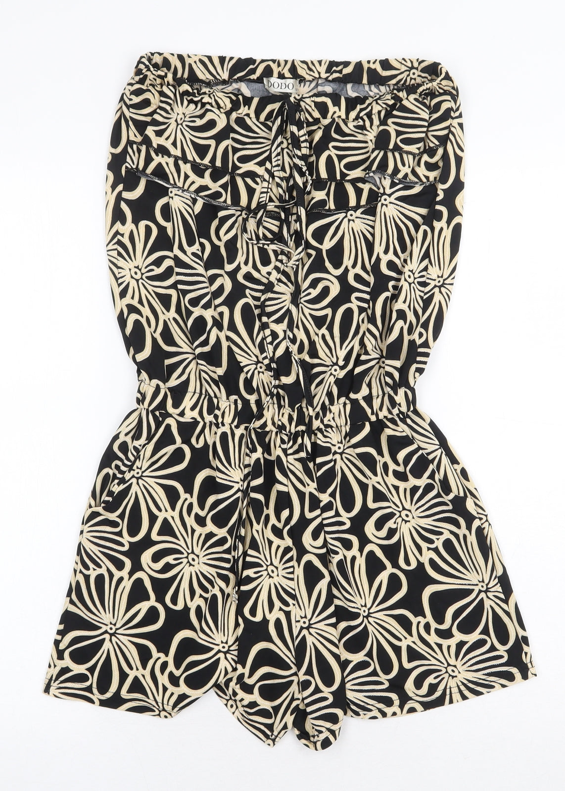 Dodo Womens Black Floral Polyester Playsuit One-Piece Size S Tie