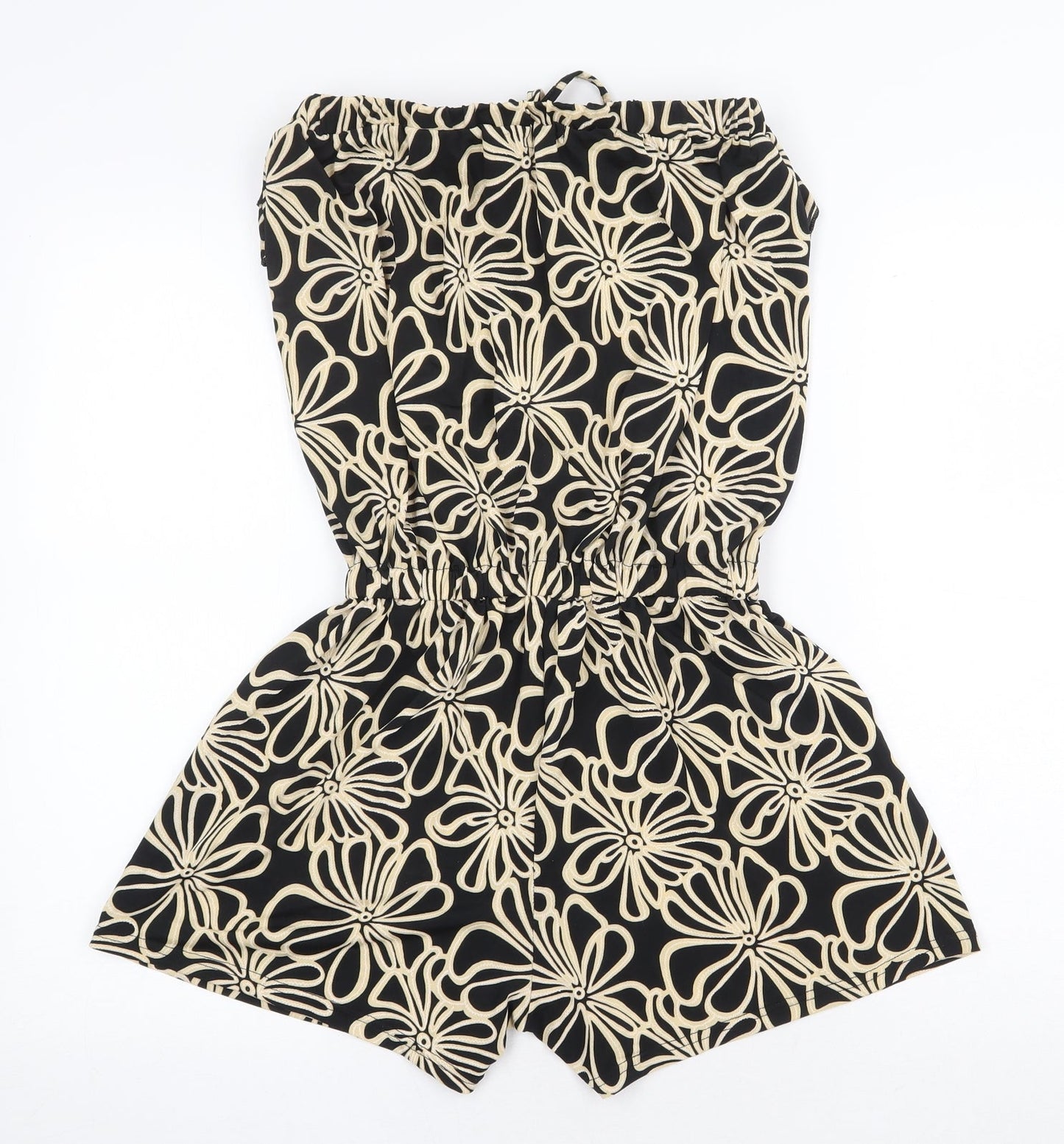 Dodo Womens Black Floral Polyester Playsuit One-Piece Size S Tie