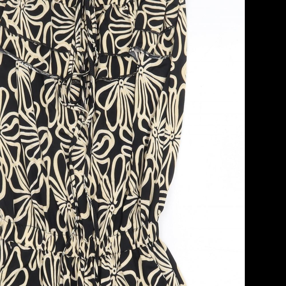 Dodo Womens Black Floral Polyester Playsuit One-Piece Size S Tie
