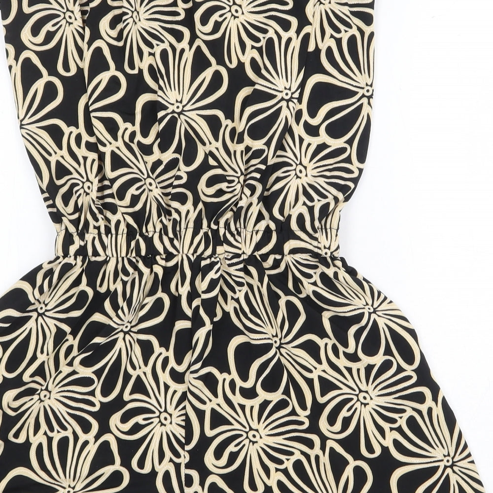 Dodo Womens Black Floral Polyester Playsuit One-Piece Size S Tie