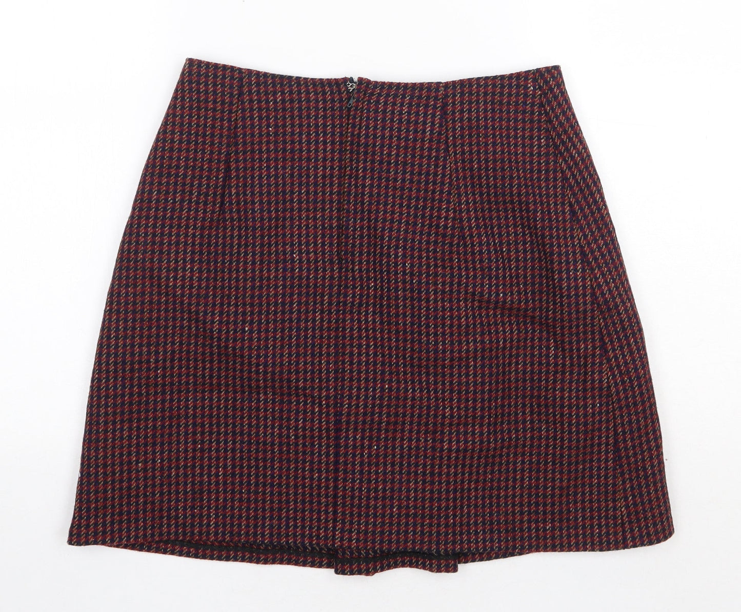 Preworn Womens Red Plaid Cotton Mini Skirt Size 28 in Zip