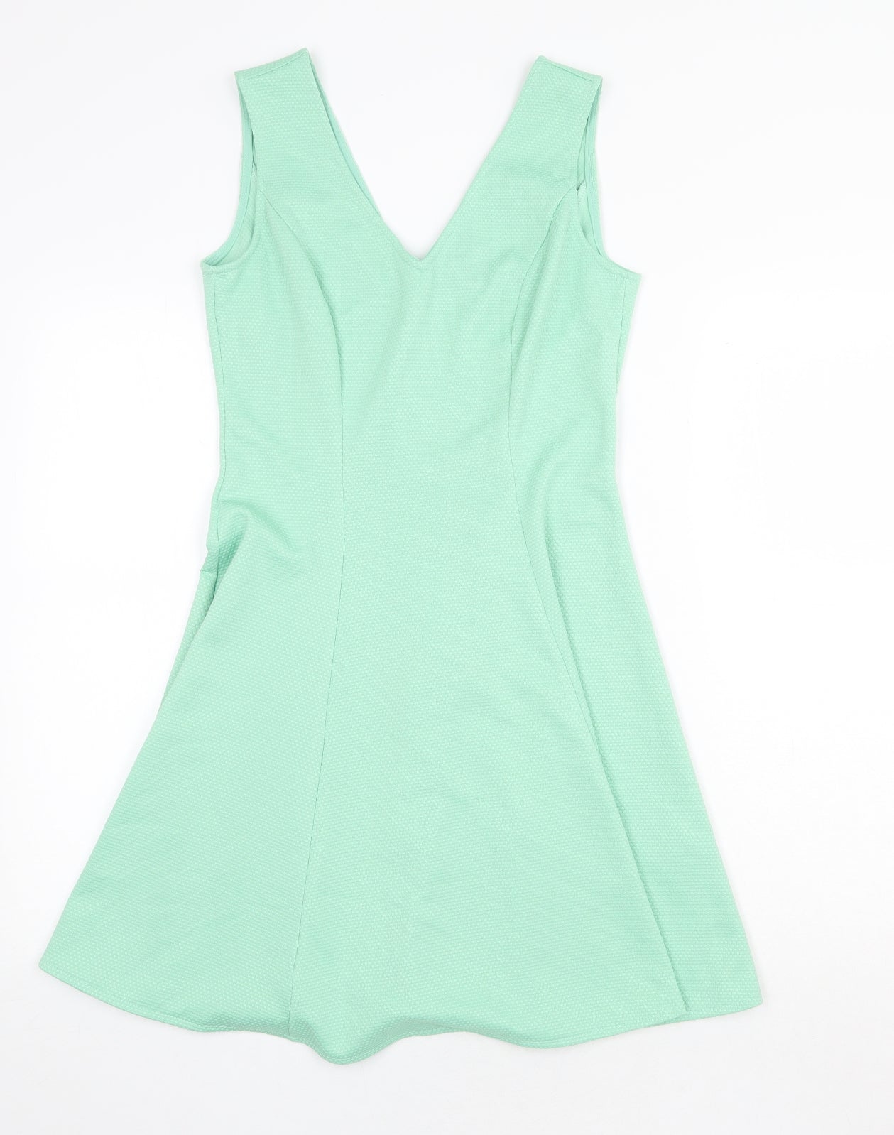 Tokyo Doll Womens Green Polyester Skater Dress Size 8 V-Neck Zip
