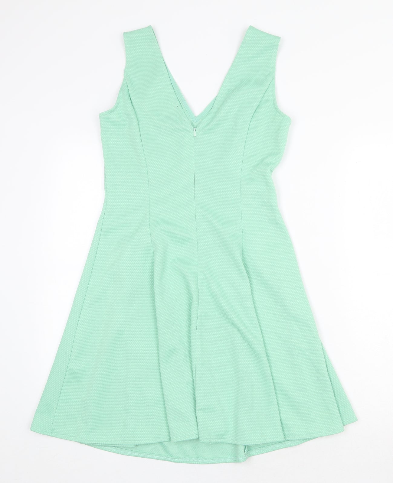 Tokyo Doll Womens Green Polyester Skater Dress Size 8 V-Neck Zip