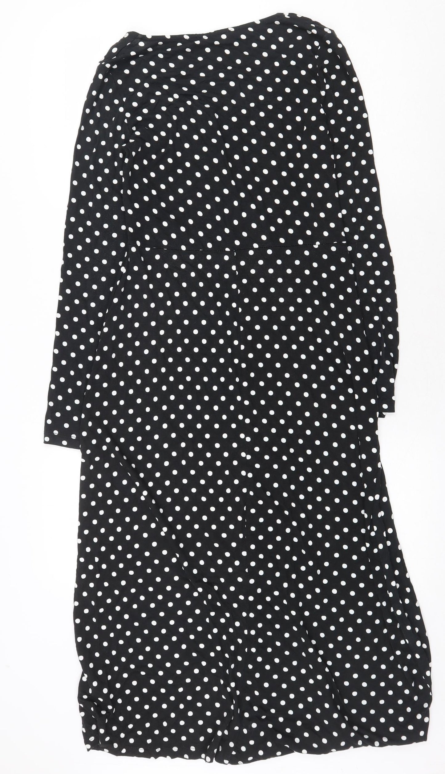 New Look Womens Black Polka Dot Viscose A-Line Size 8 Scoop Neck Pullover