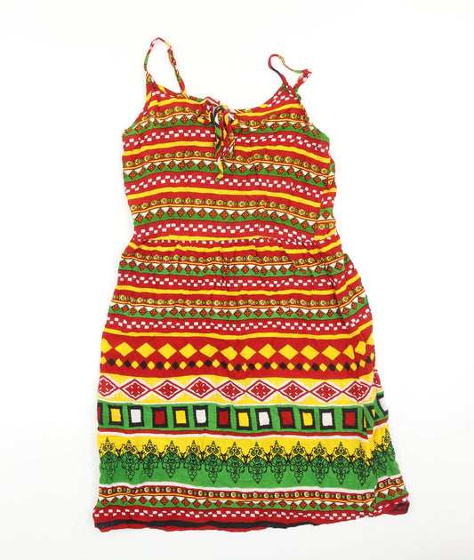 Anmol Womens Multicoloured Geometric 100% Cotton Tank Dress Size 8 Scoop Neck Tie