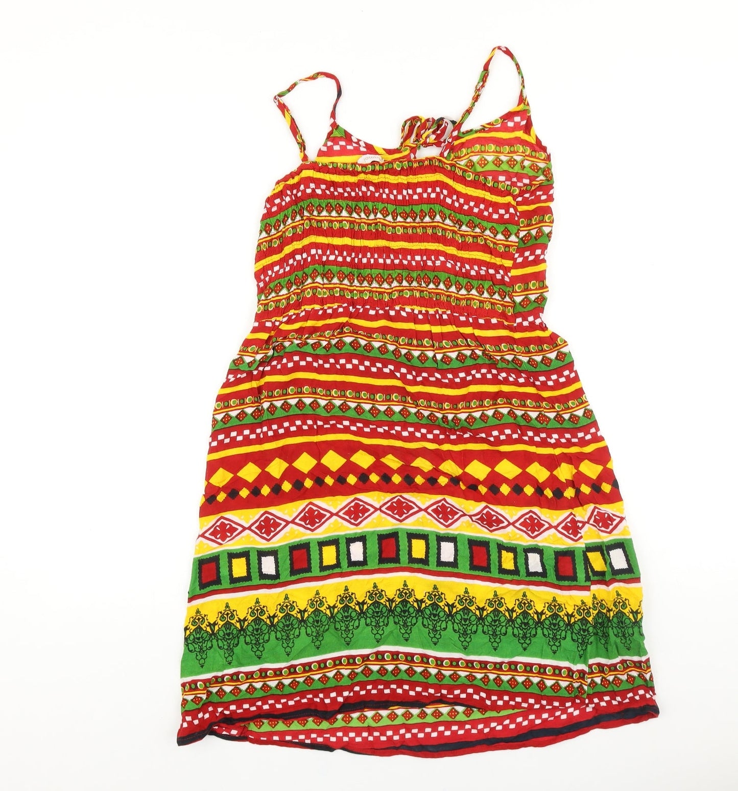 Anmol Womens Multicoloured Geometric 100% Cotton Tank Dress Size 8 Scoop Neck Tie