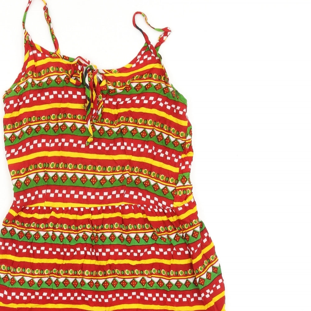 Anmol Womens Multicoloured Geometric 100% Cotton Tank Dress Size 8 Scoop Neck Tie