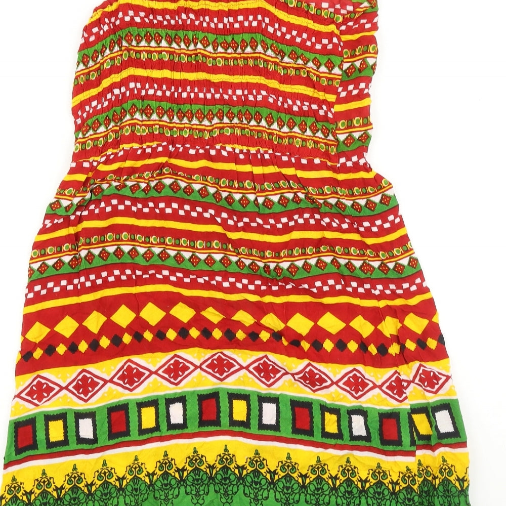 Anmol Womens Multicoloured Geometric 100% Cotton Tank Dress Size 8 Scoop Neck Tie