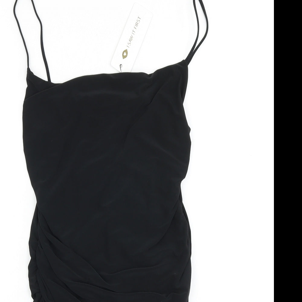 I SAW IT FIRST Womens Black Polyester Slip Dress Size 10 Cowl Neck Pullover