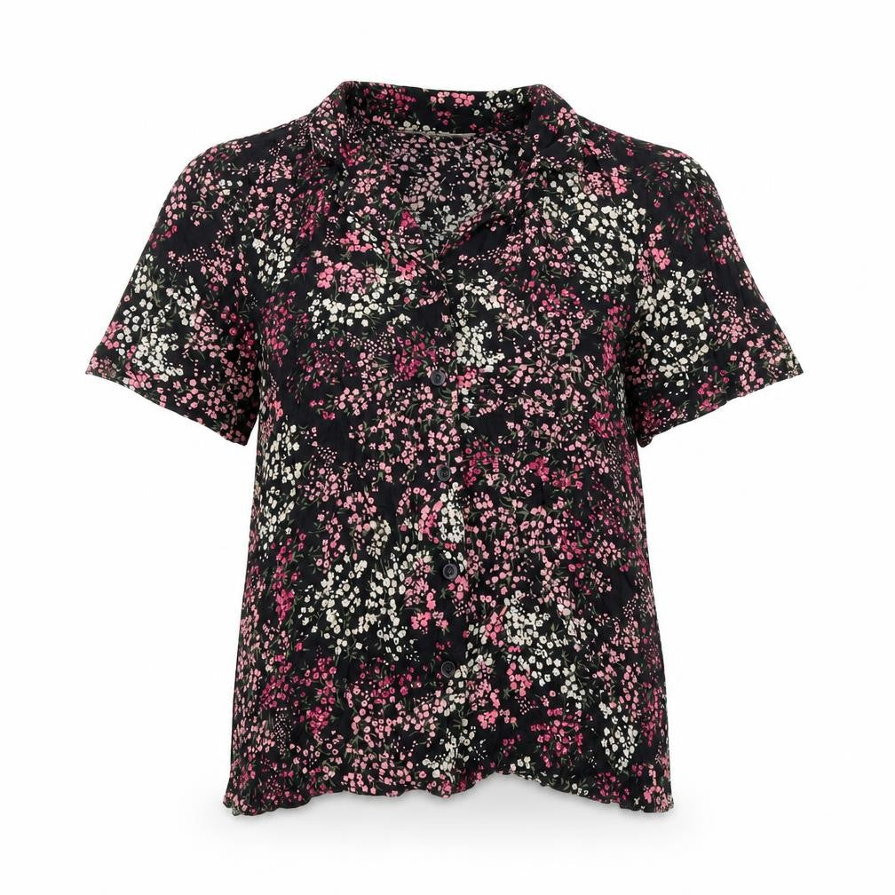Bonmarché Womens Black Floral Viscose Basic Button-Up Size 12 Collared