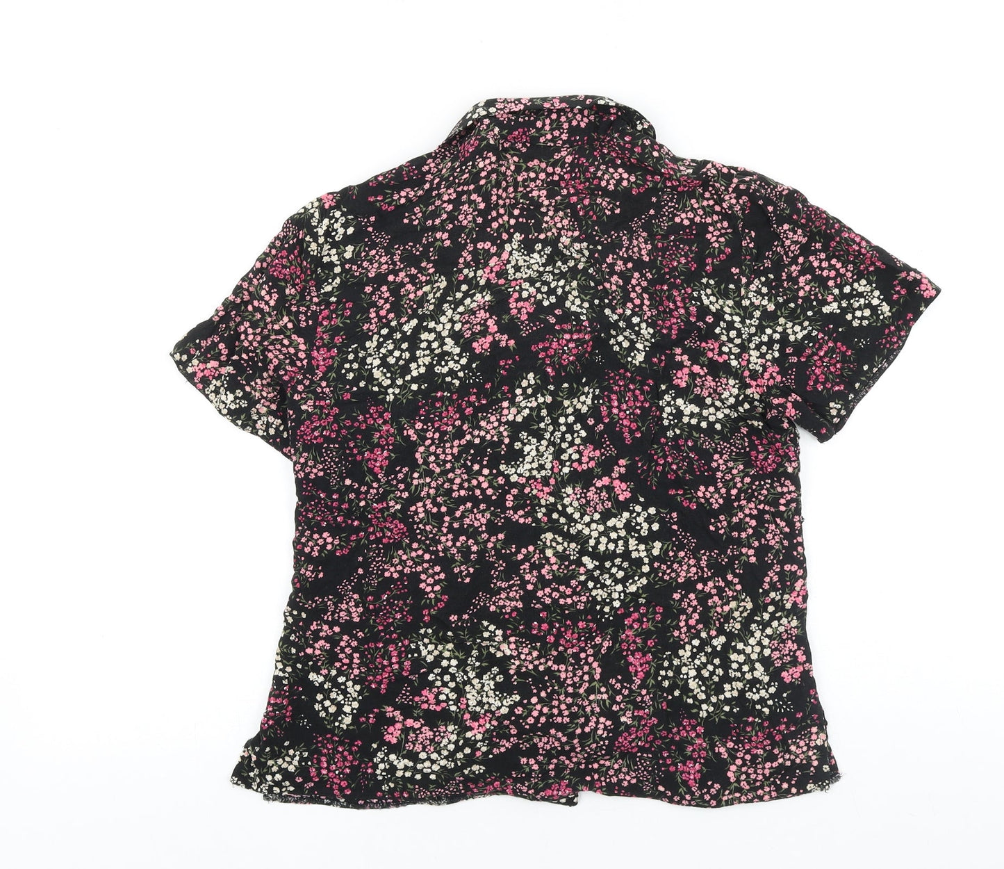Bonmarché Womens Black Floral Viscose Basic Button-Up Size 12 Collared
