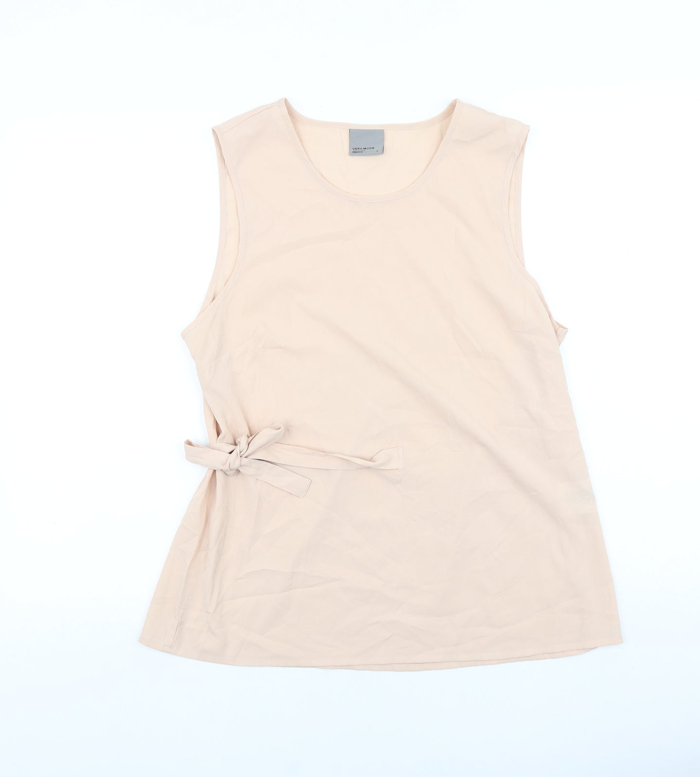 VERO MODA Womens Pink Polyester Basic Tank Size L Round Neck