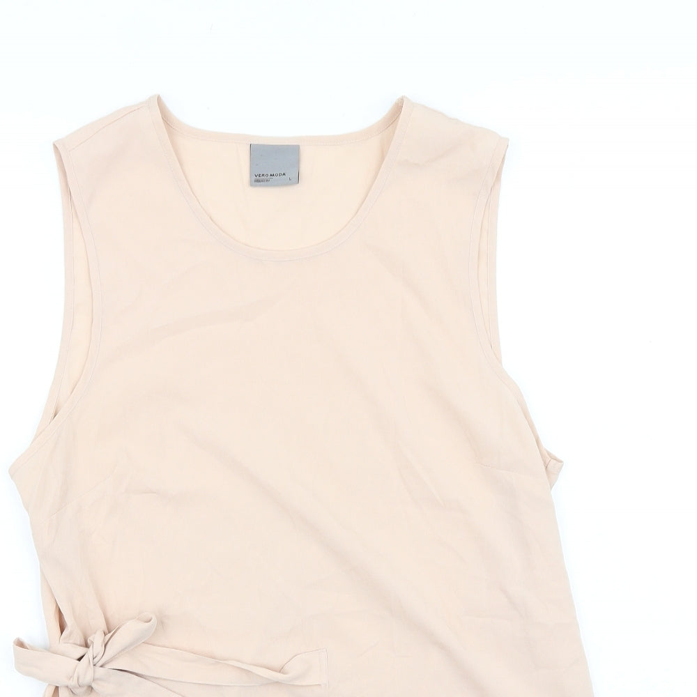 VERO MODA Womens Pink Polyester Basic Tank Size L Round Neck