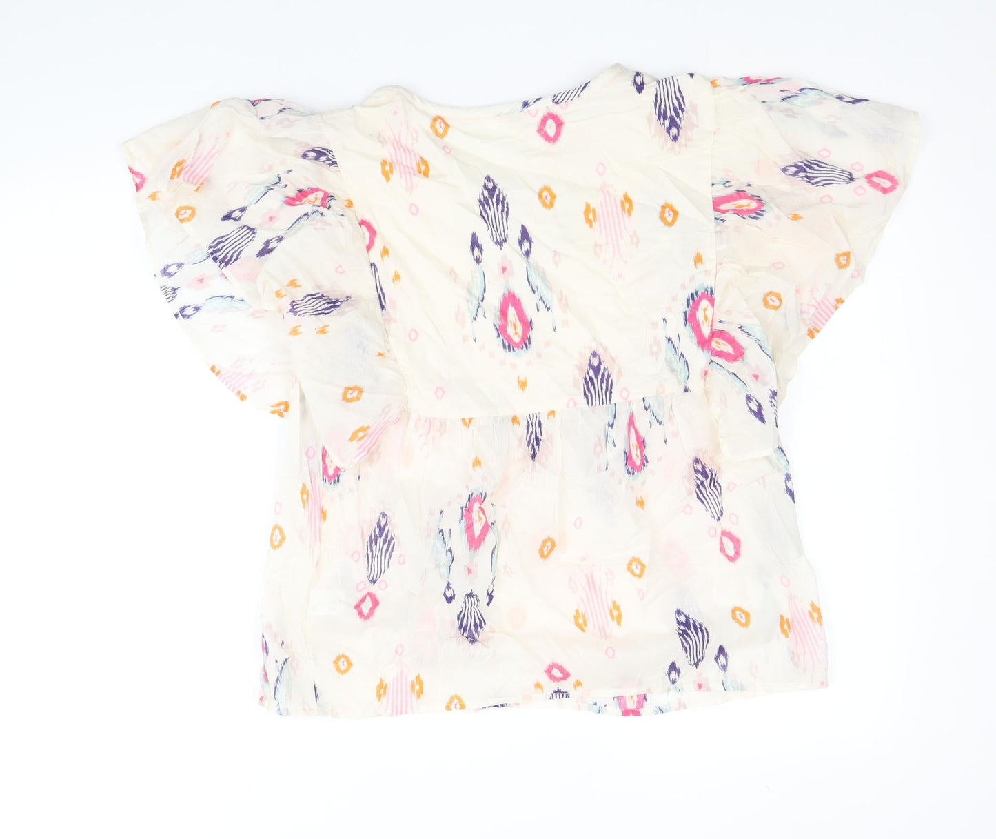 Per Una Womens Multicoloured Geometric 100% Cotton Basic Blouse Size 8 V-Neck