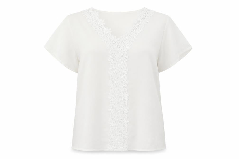 Grace Karin Womens White Polyester Basic T-Shirt Size L V-Neck